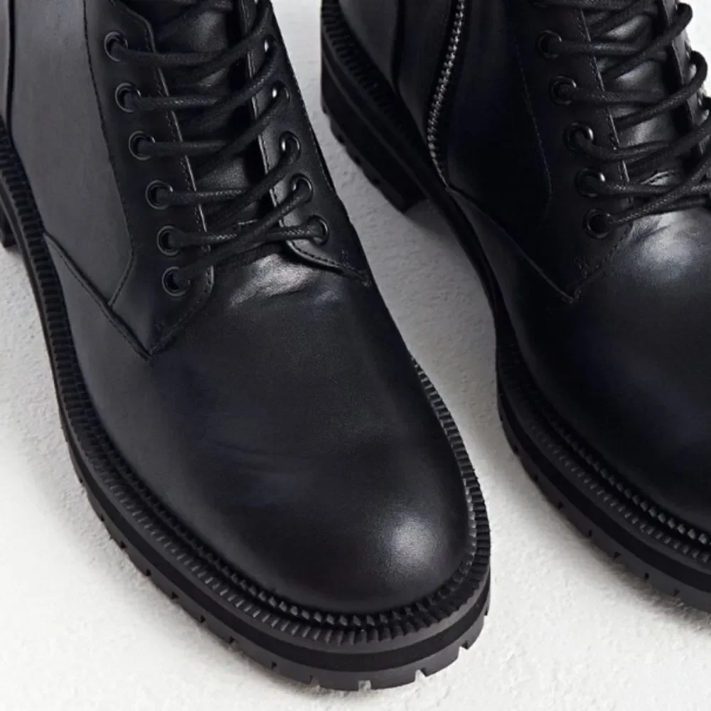NEW Urban Outfitters UO Men's Black Leather Utility Combat Lace Zip Boots 12
